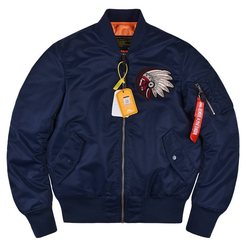 Men's Winter Jacket Indian Head Embroidery Cotton Baseball Coat_voghion.com