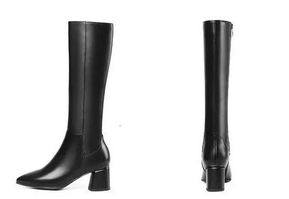 Winter Long Shoes Woman For Knee High Shaft Footwear Leather Womens Boots Fur Brown Pointed Toe Chic And Elegant Fashion_voghion.com
