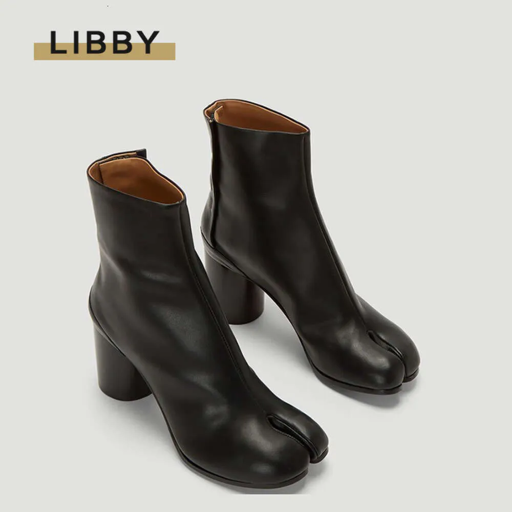 2024 marke Design Tabi Split Toe Chunky High Heel Stiefel Leder atos Mode Herbst Frauen Schuhe Botas Mujer_voghion.com