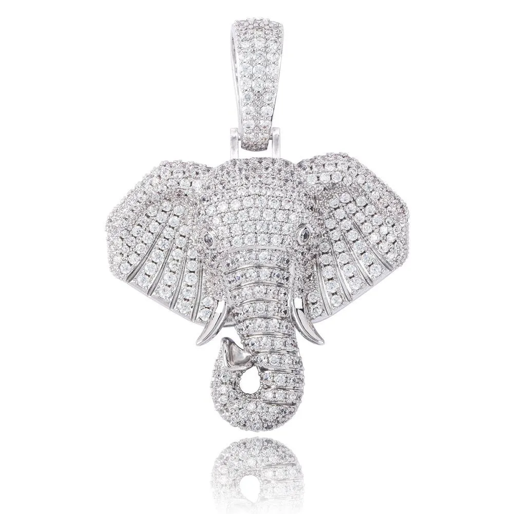 New Fashion personalized Real Gold Bling Diamond Elephant Head Hip Hop Pendant Necklace Cubic Zirconia Rapper Jewelry_voghion.com