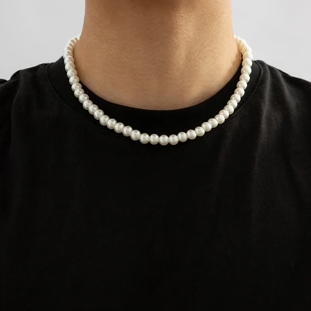 Trendy Hip Hop Perl Choker Halskette fir Männer Fraen Exquisite Boho Perlen Halskette Männer Villsäiteg Strooss_voghion.com