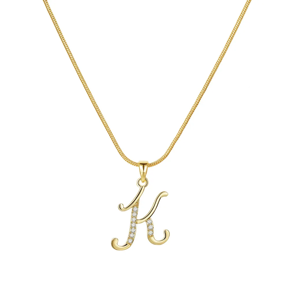 Colliers pendentifs personnalisés CZ A-Z Alphabet Collier Bijoux Plaqué Or Lettre Initiale Cursive Vieil Anglais_voghion.com