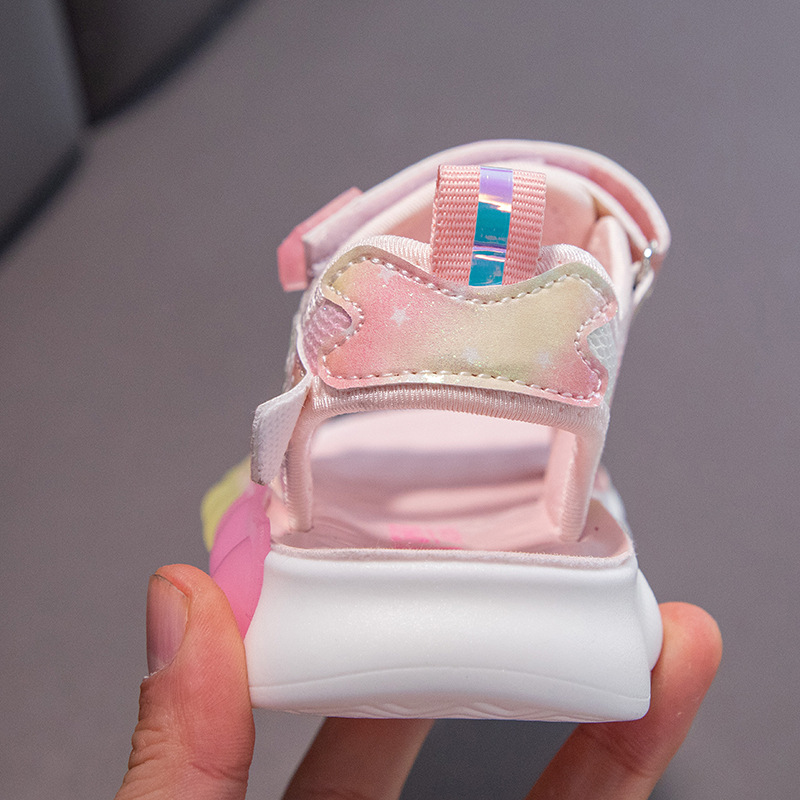 2024 Sandali da ragazza primaverili in pelle artificiale da spiaggia con velcro in gomma rosa viola stile principessa scarpe per bambini dei cartoni animati_voghion.com