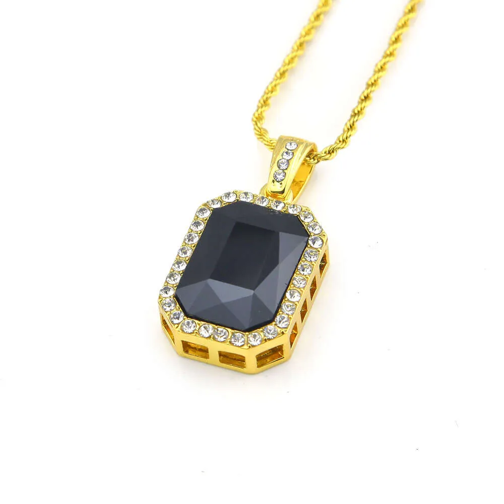 Hip Hop Diamond Square 4.5 * 2.5 Red Alloy Pendant Hiphop Men's Necklace_voghion.com