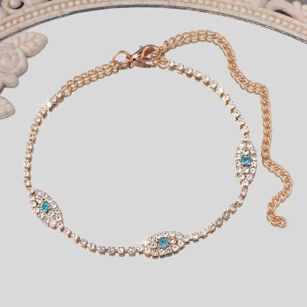 Enkelbandjes Flatfoosie Fashion Evil Eye Crystal Ketting Dames Goud Sier Water Diamant Tennis Enkelband Blotevoetenketting_voghion.com