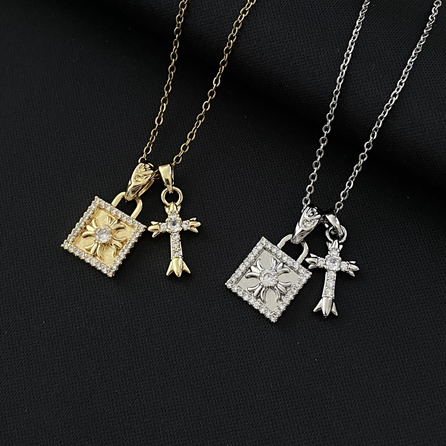 Cross Necklace Women’s Pendant Copper Electroplating Premium Sense Cross Titanium Steel Clavicle Chain