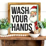 8x8" Vintage Weihnachtsmann "Wasch deine Hände" Holzschild - Rustikale Wandkunst für Küche, Bad & Büro | Einzigartiges Weihnachtsgeschenk_voghion.com