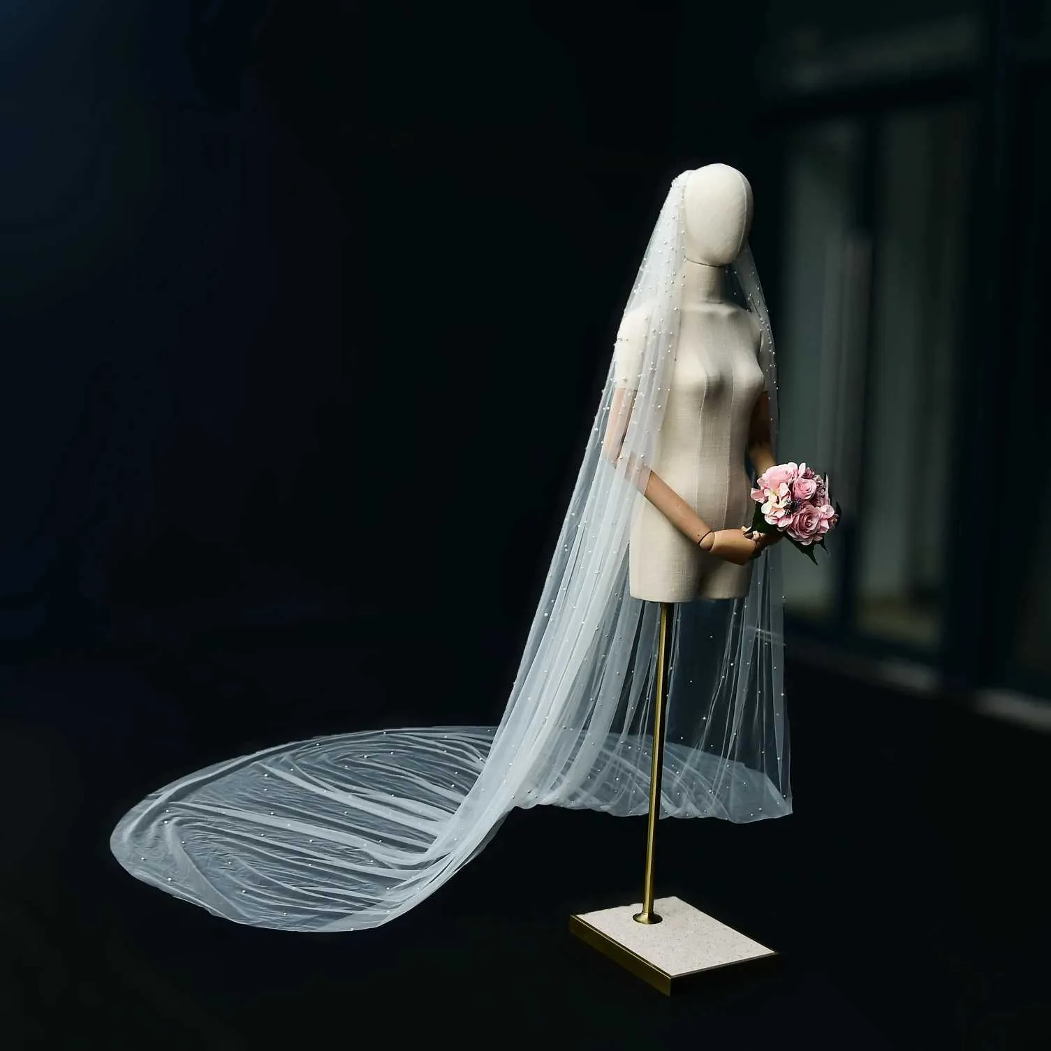 Gioielli per capelli V139a Veli da sposa con perline Velo extra lungo da cattedrale Lunghezza 3 metri con pettine Accessori da sposa_voghion.com