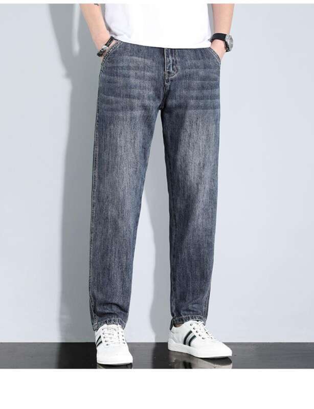 Winter Jeans Men's Thick Velvet Fashion 2025 New Loose Straight Leg Trendy Brand Casual Cropped Pants_mkmklike.com