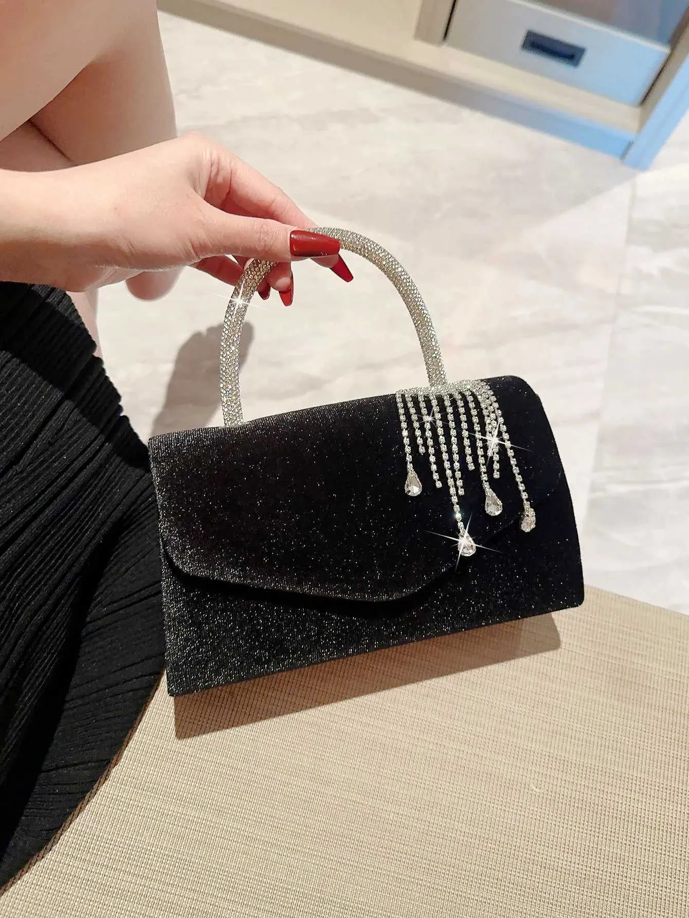 Robe de soirée à rabat en velours pour femme, sac à main de fête, de promotion, de banquet, de mariée, automne, rétro, Y241019_voghion.com