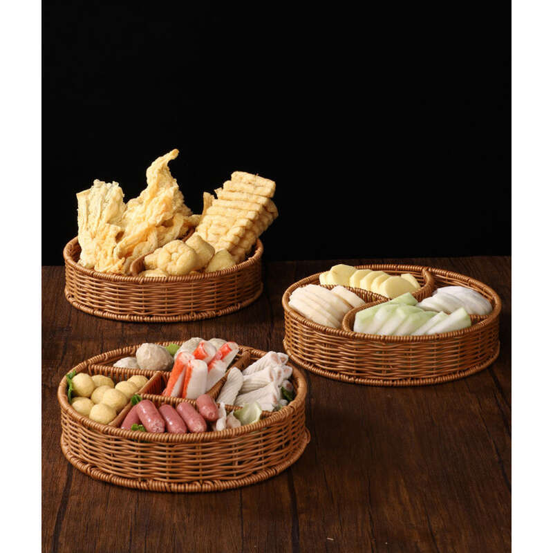 Chinese Textile Rattan Woven Platter, Hotpot, Vegetables, Mushrooms, Ingredients, Dividing Plate, Self-service_voghion.com
