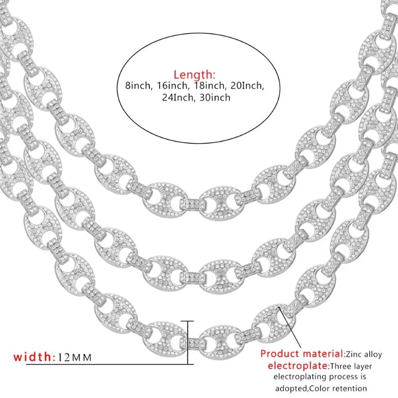 Gargantilla de cadena de eslabones y pulsera con diamantes de imitación y circonita cúbica helada en forma de grano de café brillante para hombre, joyería de estilo hip hop_voghion.com