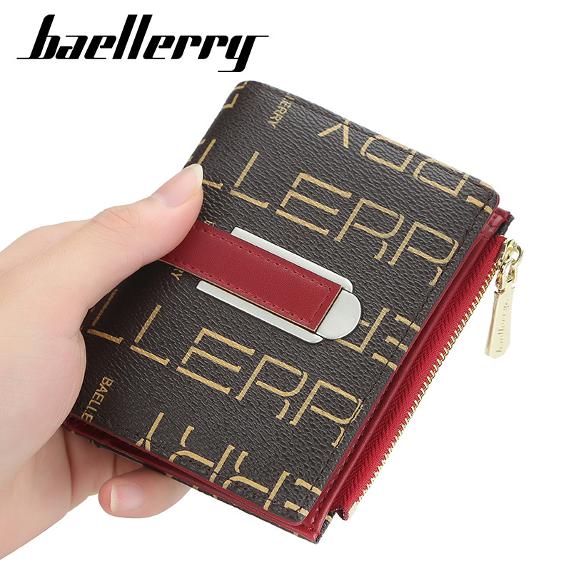 Baellerry ladies short wallet style printed multi-card slots snap coin purse fashionable zipper card holder for women_voghion.com