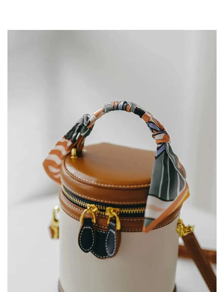 Borsa a secchiello retro colore a contrasto borsa a spalla pelle_voghion.com