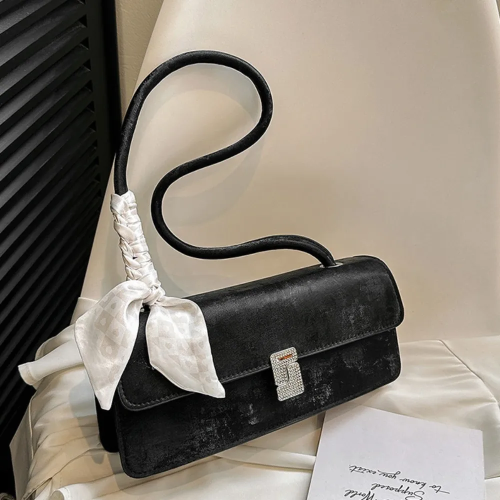 Retro Silk Scarf Lady Shoulder Underarm Casual Commuting Handbag Minimalist Business Women's Banquet Bag_voghion.com