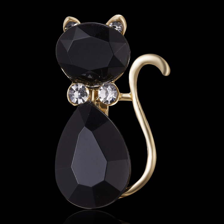 Spilla a forma di gatto con simpatico intarsio di diamanti dalla personalità, fiore sul petto con strass in lega alla moda e versatile_voghion.com