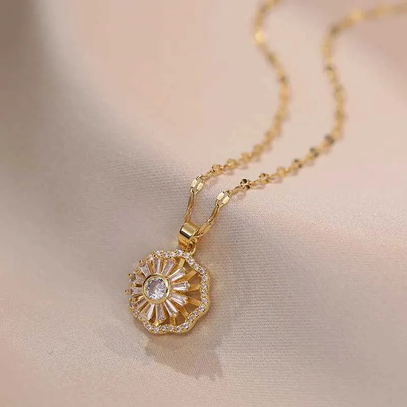Collane con ciondolo Ruota Collana a doppio strato per donna Catena girocollo Accessorio per gioielli di moda_voghion.com