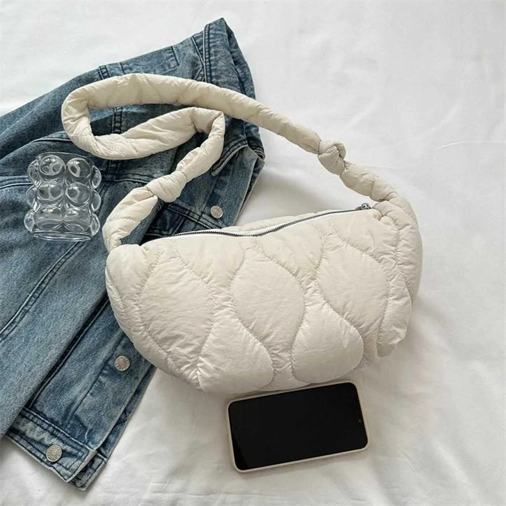 Puffer Shoulder For Women Soft Down Cotton Padded Tote Handbag Purse Quilted Cross Body Bag Solid Color Pillow Shopper_voghion.com