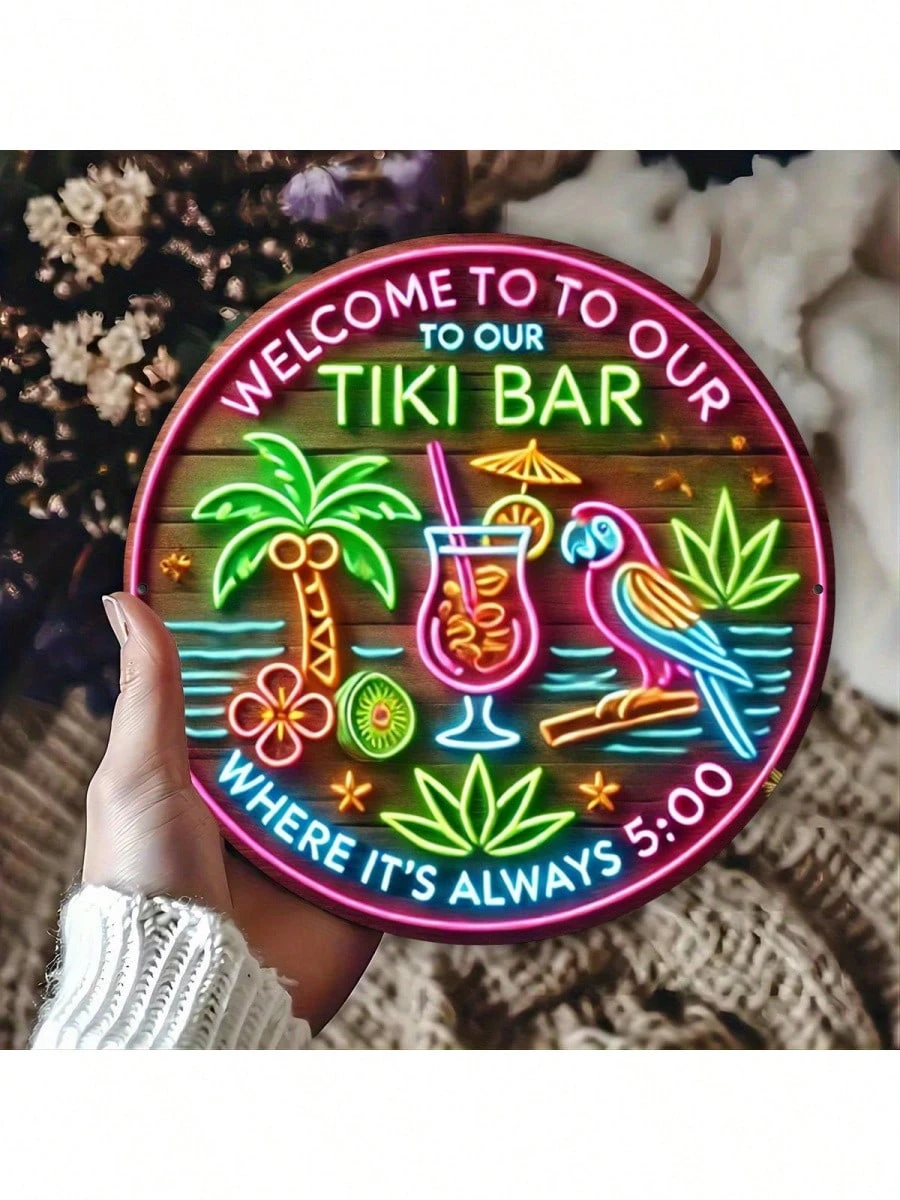 Cartello circolare in alluminio Tiki Bar 8x8 pollici, resistente ai raggi UV e ai graffi, facile da appendere, decorazione per interni ed esterni, decorazioni per la casa, giardino, matrimonio_voghion.com