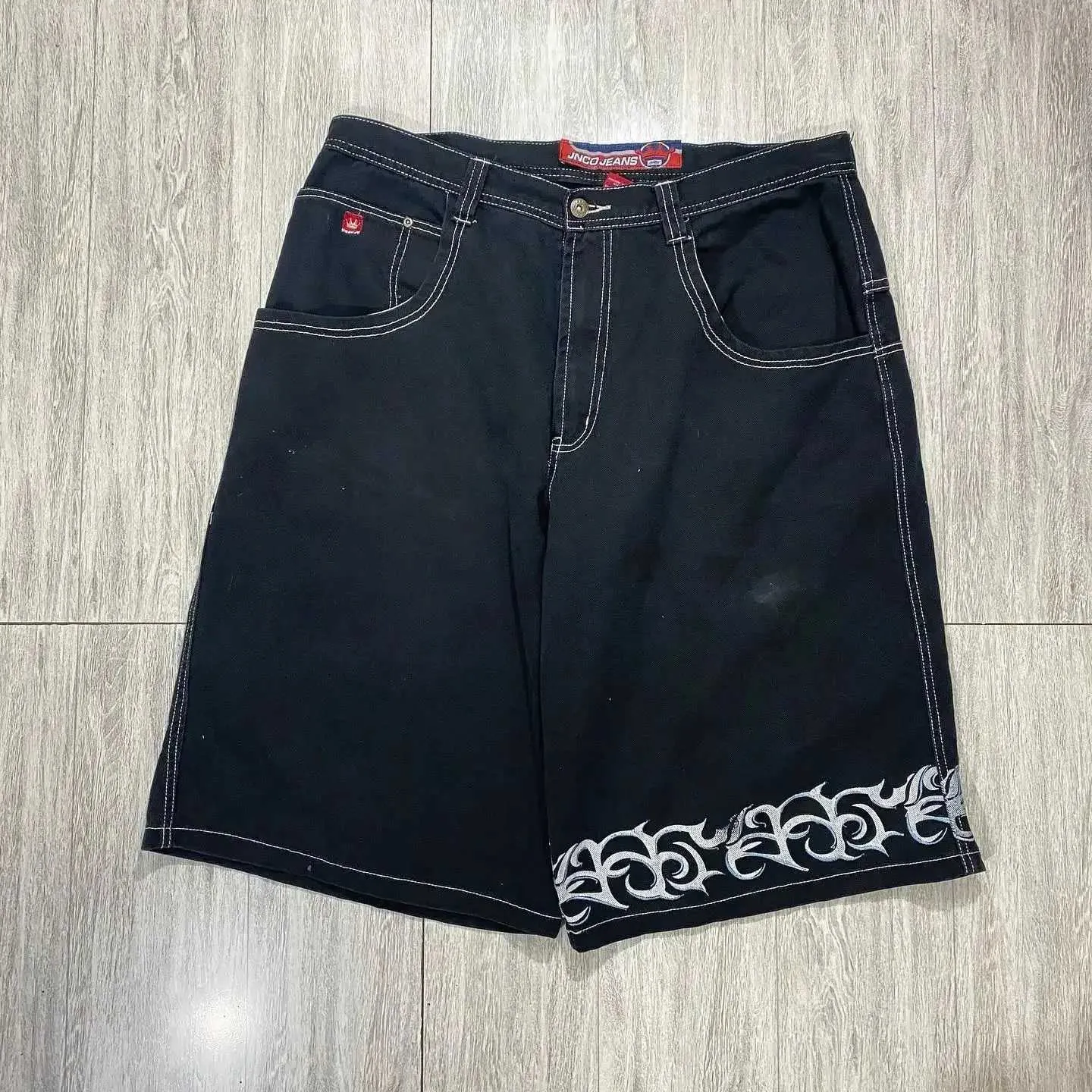 Herren Y2k Retro Gothic Muster Bedruckt JNCO Denim 2000er Jahre Stil Hip Hop Tasche Sommer Herren Strand Jeans Jorts Gym Shorts_voghion.com