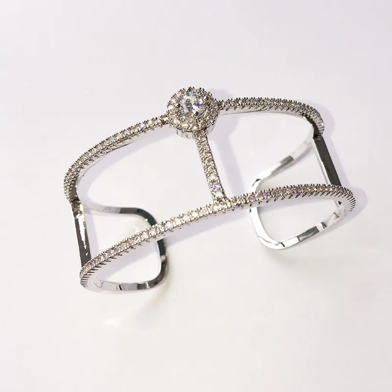 Pulseira personalizada punk generosa linha larga recorte zircão pulseira_voghion.com