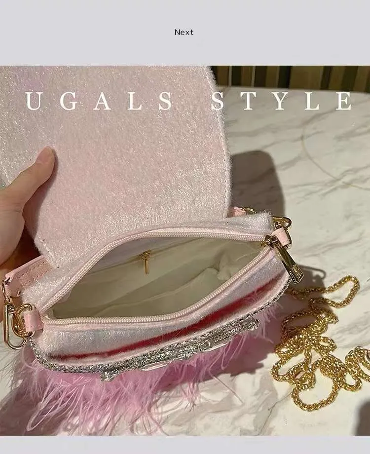 Borsa da sera da donna in pelo di struzzo, borsa a tracolla con pochette in cristallo Rhie Dia, borsa da festa per matrimonio_voghion.com