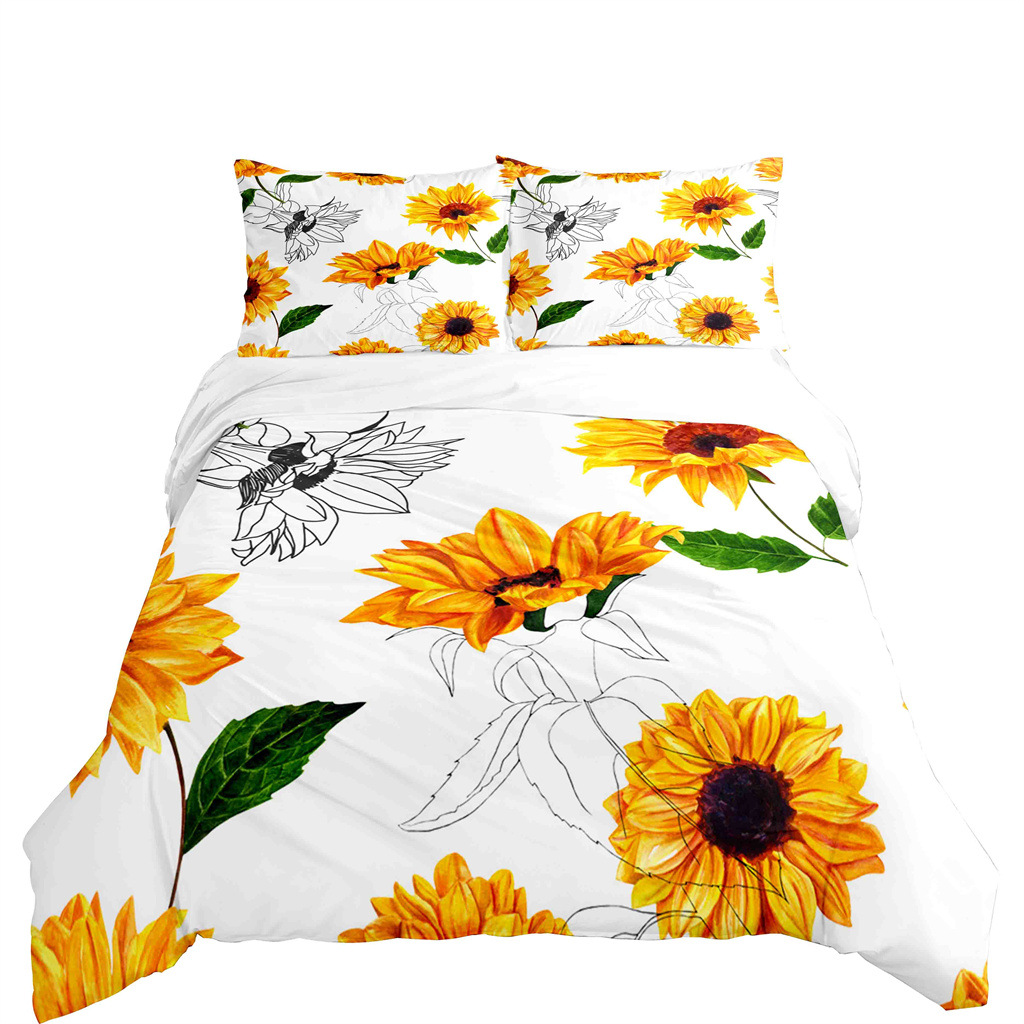 È possibile realizzare la nuova serie di tessuti per la casa di alta qualità, girasoli e set di biancheria da letto trasparenti, composti da tre pezzi_voghion.com