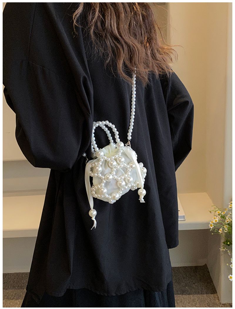 For Women Pearl Handbag Beaded Crossbody Fashion Light Mobile Phone Bucket Shoulder Bag_voghion.com