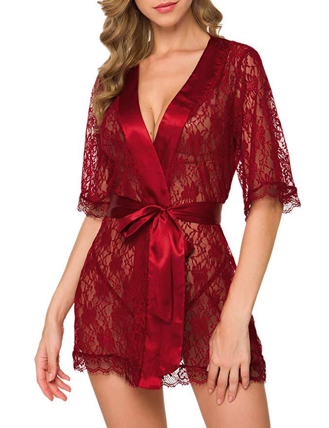 Lingerie Sexy Women's Lace Hollow Out Nightgown Fun Set_voghion.com