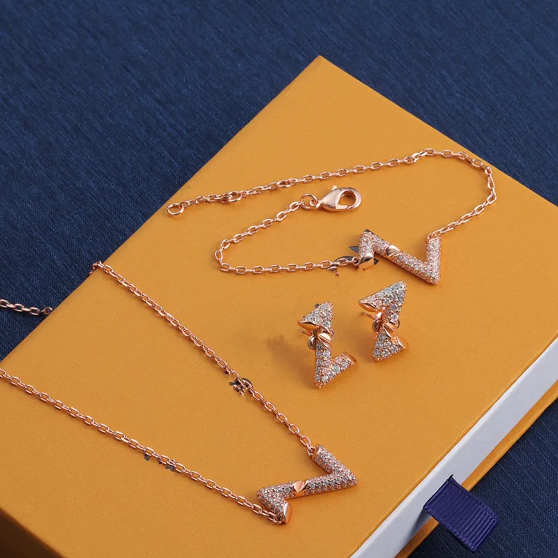 Wih BOX Earrings Se High Qualiy Sainless Seel Rose Gold Dia Pendan Necklace Jewelry Se/3pcs For Women_voghion.com