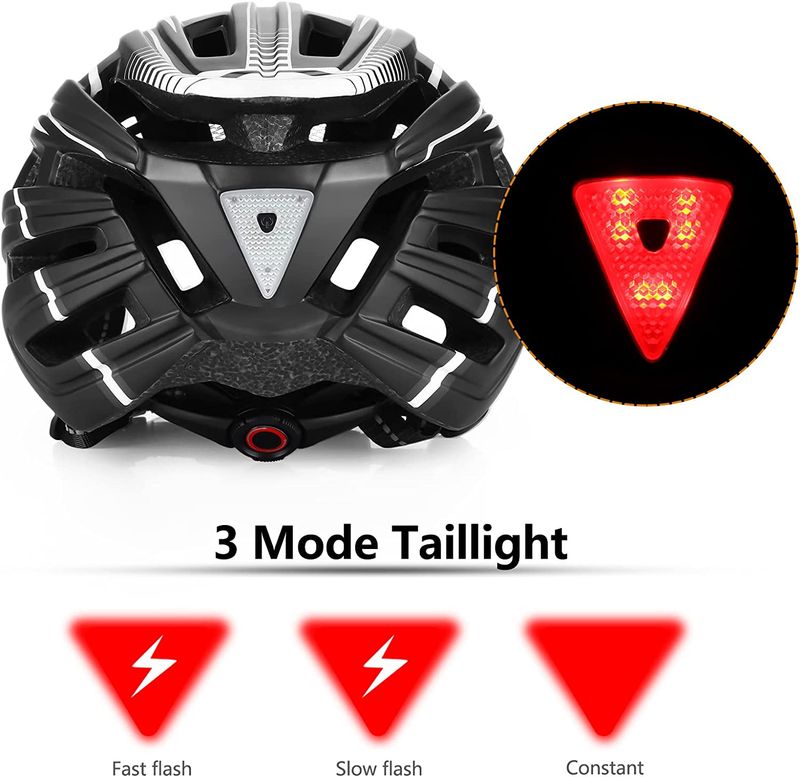 Ein tragbarer Unisex-Fahrradhelm mit abnehmbarer magnetischer Sonnenblende und LED-Rücklichtern für Erwachsene_voghion.com