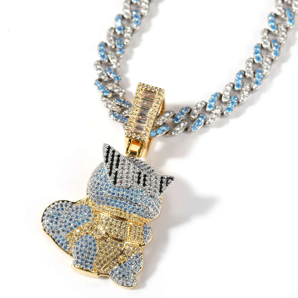 Collana con ciondolo a forma di tartaruga Jeannie dei cartoni animati hip hop, con ciondolo a forma di catena e personalità, con diamanti taglio brillante, in oro e argento sterling._voghion.com