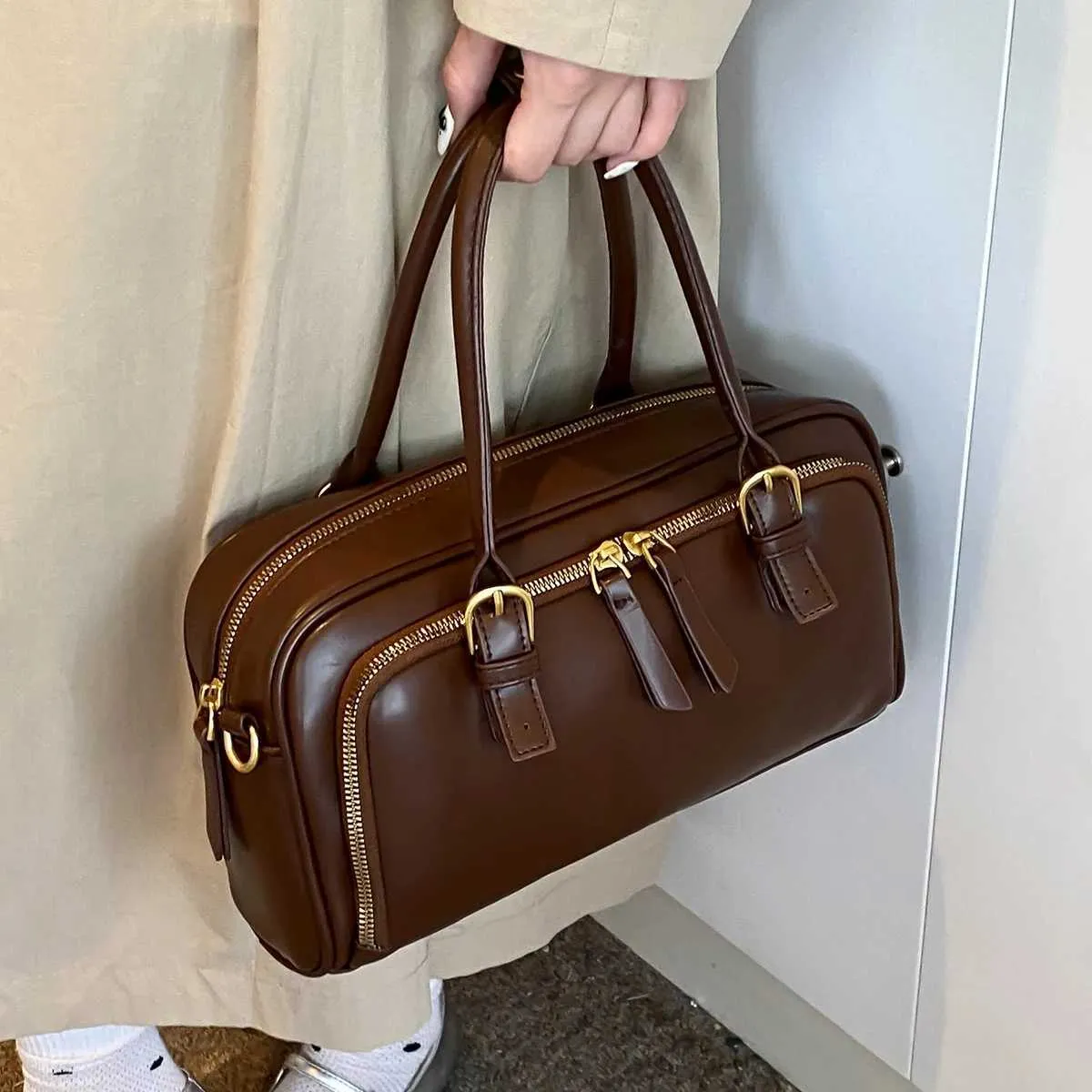 Vintage Handbags for Women Solid Pu Leather s Large Capacity Female Commute Wide Strap Crossbody Packs 2024 NewC241212_voghion.com