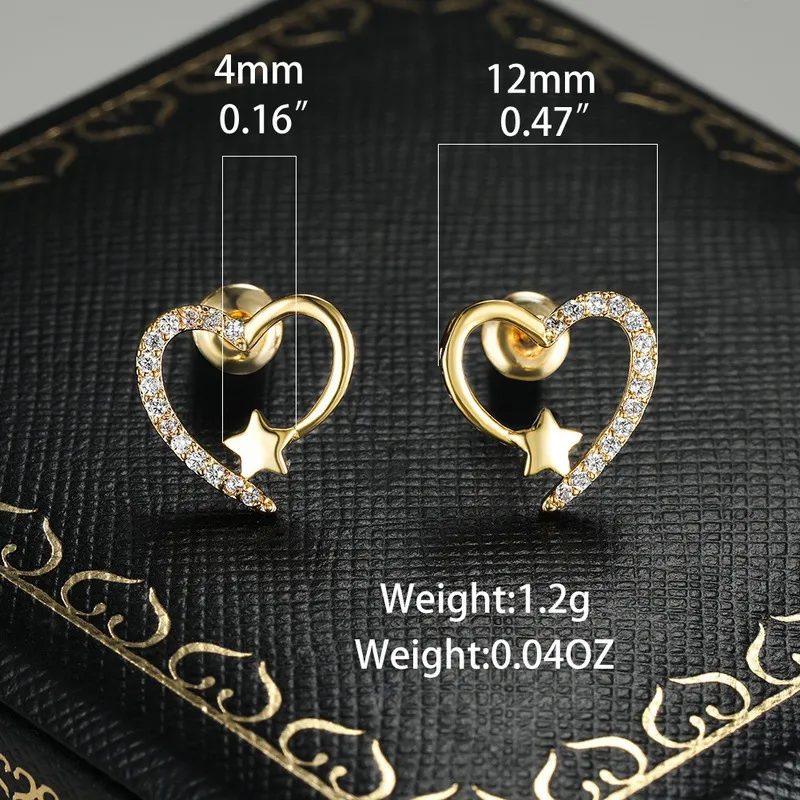 Gold Plated Stud Earrings Shiny Zircon Metal Elegant Fashion Love Heart Designer Earring Earings Ear Rings Jewelry_voghion.com