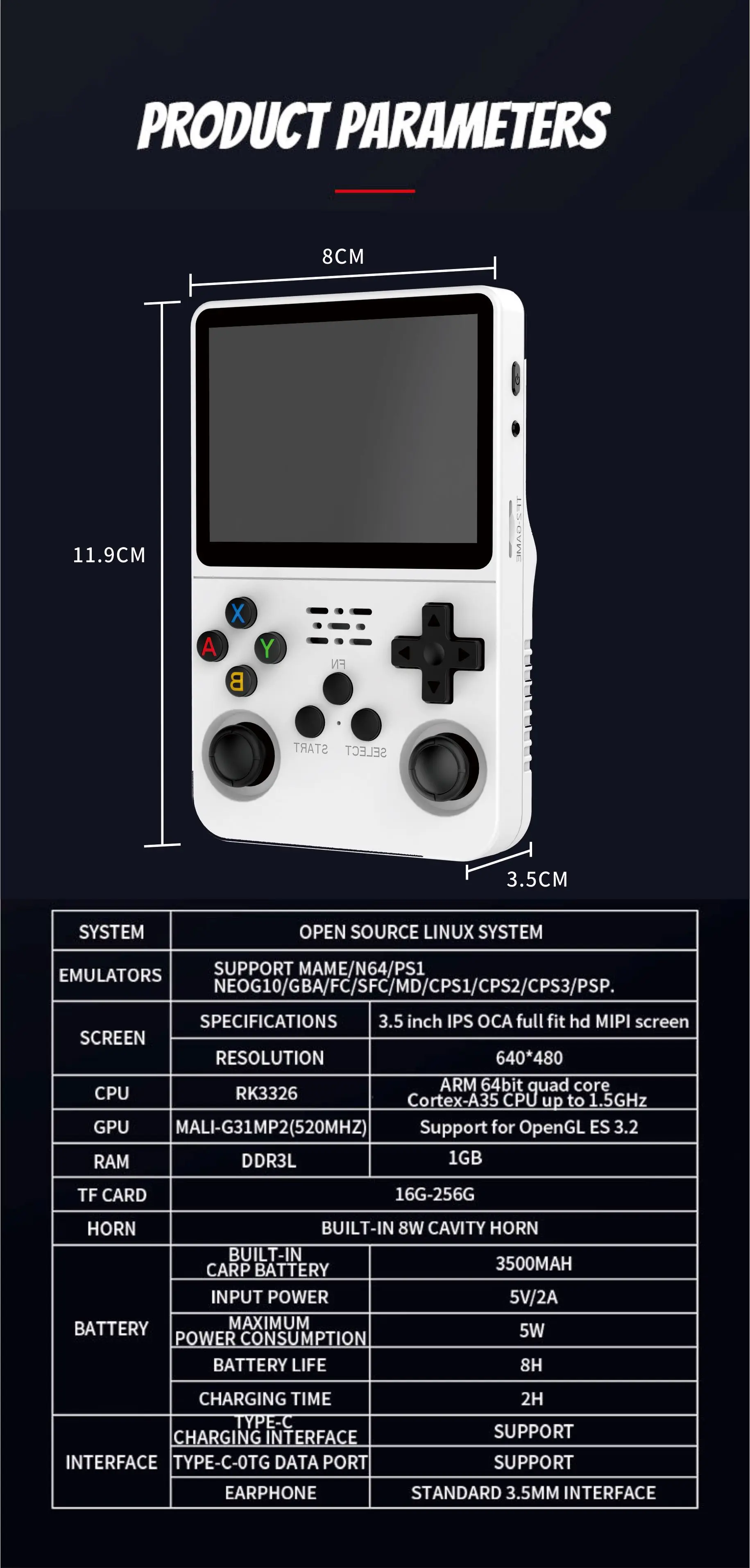 Klassische 3,5-Zoll-Handheld-Konsole R36S Eingebauter 15000+ Spiele Pocket Game Player für Kinder_voghion.com