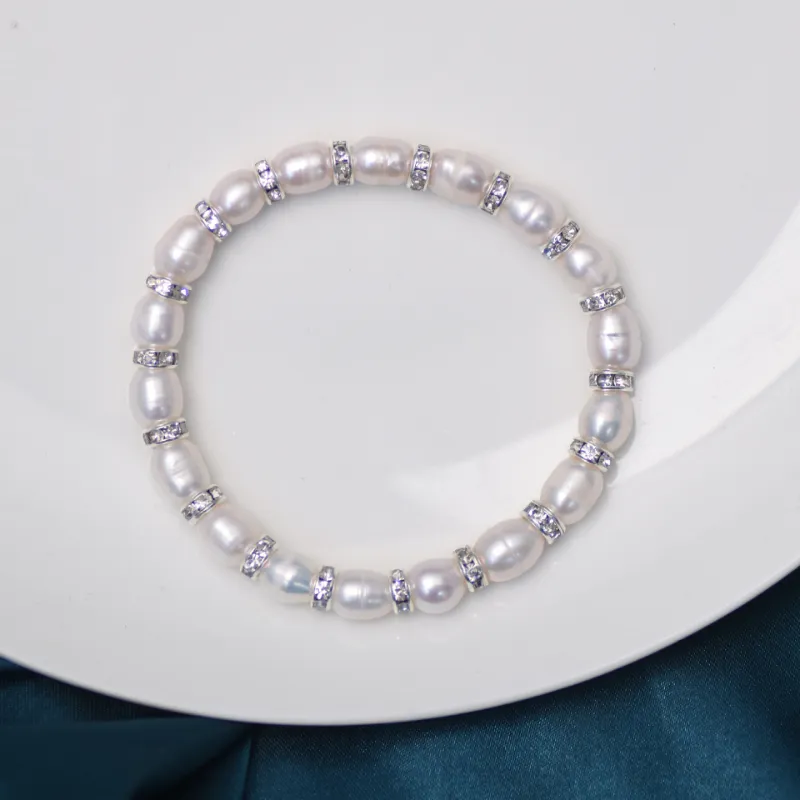 Bracelets à maillons en perles d'eau douce naturelles, bracelet élastique de couleurs mélangées, de haute qualité, fait à la main, élégant, à la mode pour femmes_voghion.com