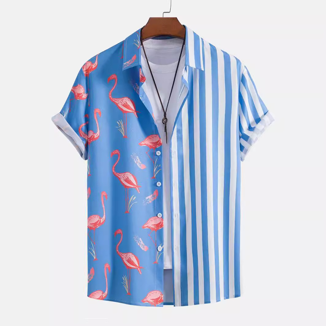 Herrkläder Hawaiian flamingo ränder 3D digital utskrift herr kortärmad skjorta Amazon TEMU hot rea_voghion.com
