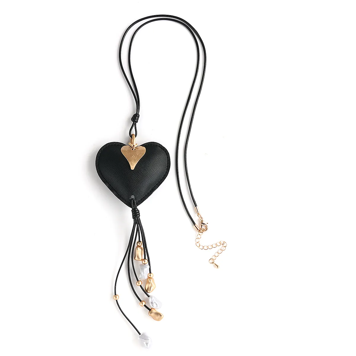 Catene ALLYES Bohemian Nero Grande Cuore Ciondolo Collana Per Le Donne Perline Di Metallo Nappa Lunga Pelle Coppia Regali_voghion.com