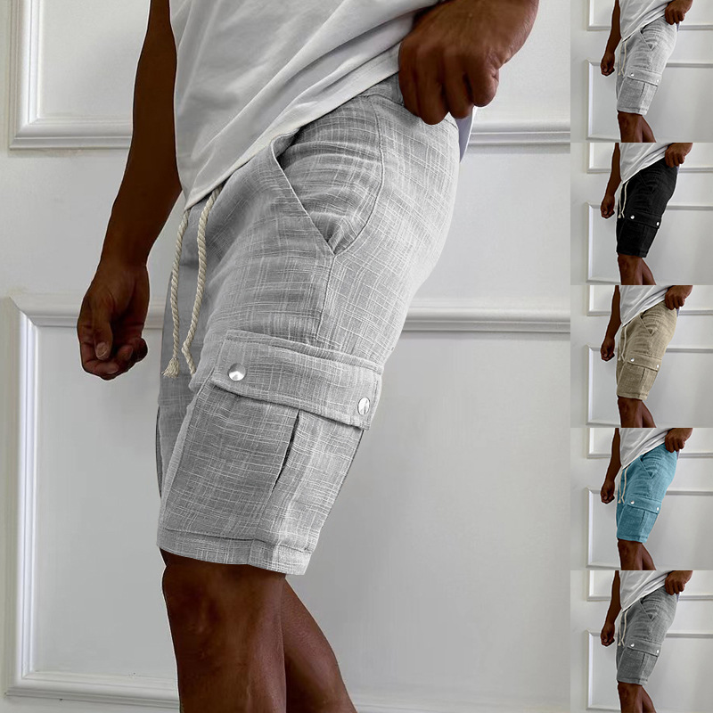 Men's Cargo Summer Trendy Casual Slim Fit Drawstring Thin Five-Point Shorts_voghion.com