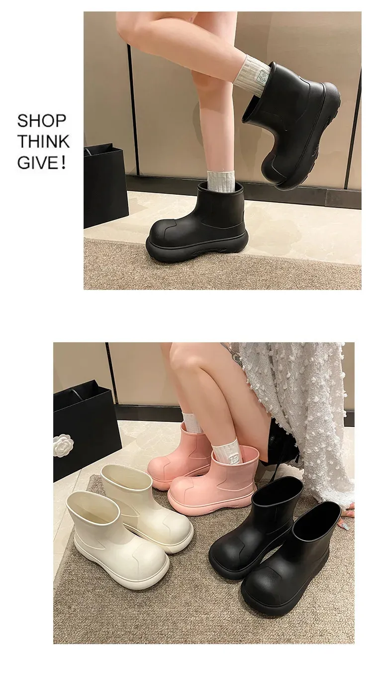 Módní dámské úzké roztomilé venkovní nepromokavé holínky s tlustou podrážkou z EVA, jednoduché a praktické 241031_voghion.com
