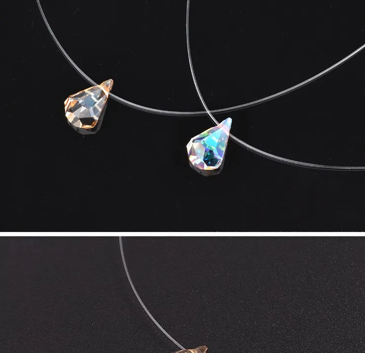 Invisible Crystal Pendant Necklace Simple Teardrop Chain For Women_voghion.com