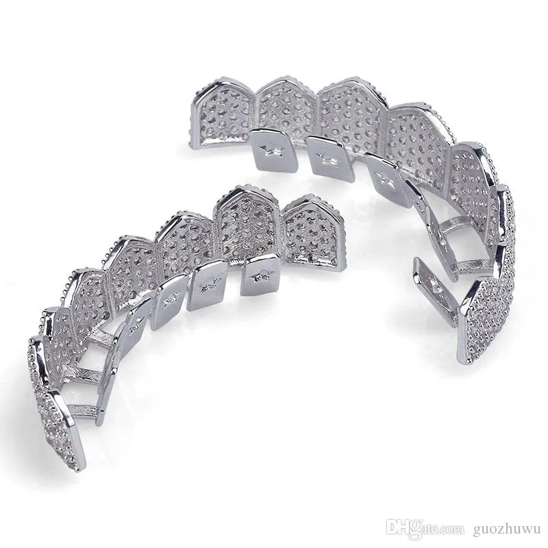 Gold Plated Copper Hip Hop Iced Out Vampire Teeth Fang Grillz Dental Mouth Grills Braces Tooth Cap Rock Rapper Jewelry_voghion.com