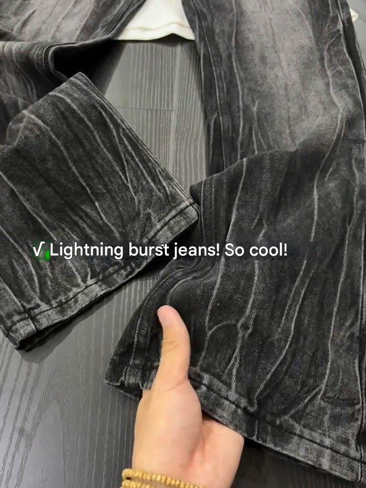 Herrenbekleidung ​​​​Herren-Jeans mit Lightning-Waschung – Vintage High Street Jeans (Retro-Bootcut-Stil)​​_voghion.com