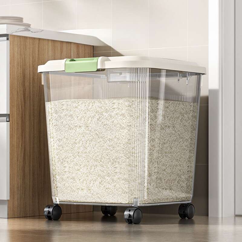 30 Household Bucket Insect And Moisture Resistant Kitchen, Sealed With Wheels, Food Grade 50 Pound Rice Flour Storage_voghion.com