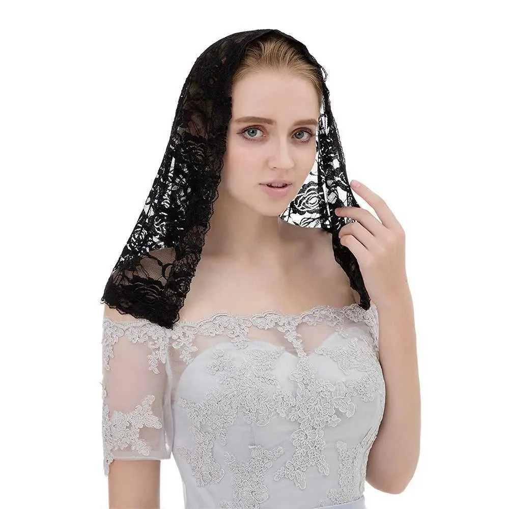 Gioielli per capelli da sposa Donna Stile spagnolo Pizzo Tradizionale Velo vintage Messa latina Copricapo Sciarpa Chiesa cattolica_voghion.com