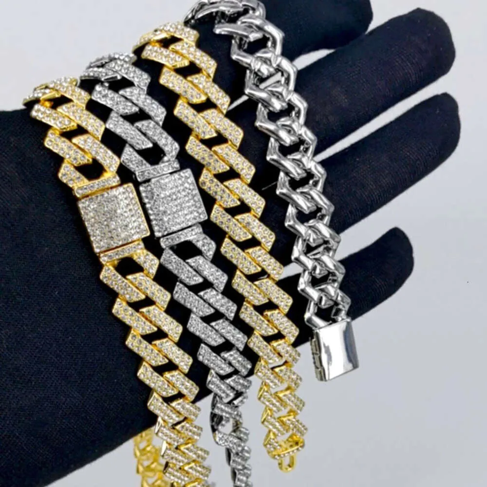 Collana Hip Hop con catena a maglie cubane baguette sciolte, ipoallergeniche, in oro e moissanite, da 15 mm, per uomo_voghion.com