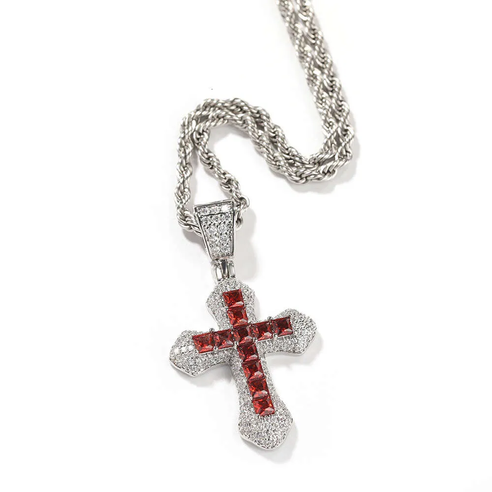 Nuova collana con croce blu Hip Hop con diamanti e versatile maglione in argento Sterling con ciondolo a catena cubana intrecciata_voghion.com