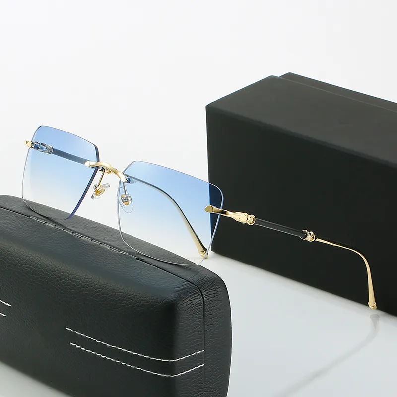 Rimless Square Sunglasses For Men Designer Luxury Gradient Blue_voghion.com