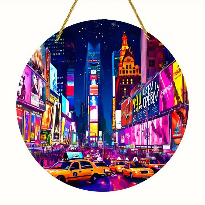 Neon City Night Acrylic Sign - 8" Round Window Art. Vibrant Party Decor For Holidays Or As A Stylish Gift._voghion.com