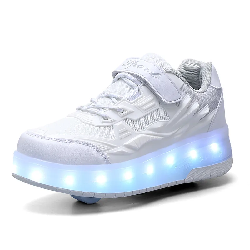 Kinderen Twee Wielen Lichtgevende Gloeiende Sneakers Zwart Roze Licht Roller Skate Kinderen Led Schoenen Jongens Meisjes USB Opladen_voghion.com